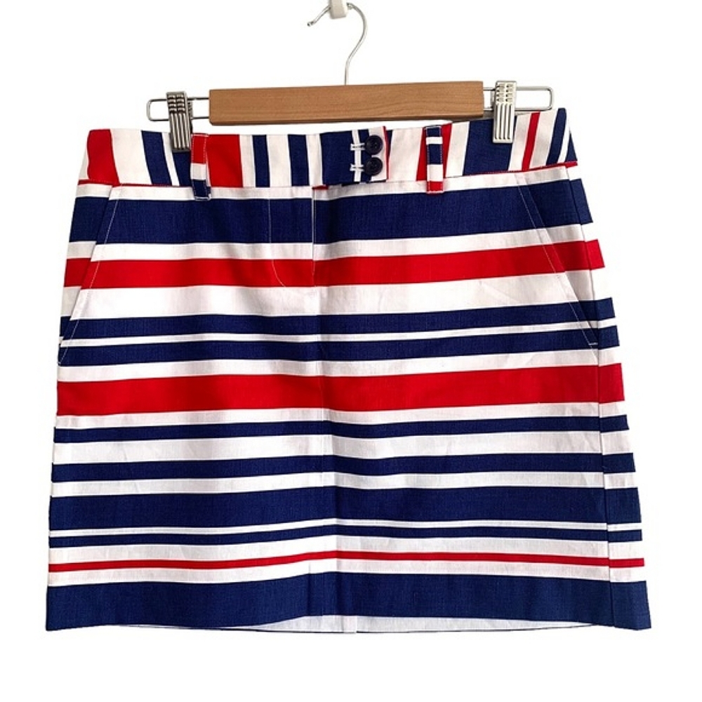 Vineyard Vines Red White & Blue Patriotic Striped Mini Skirt Cotton Linen Size 4
